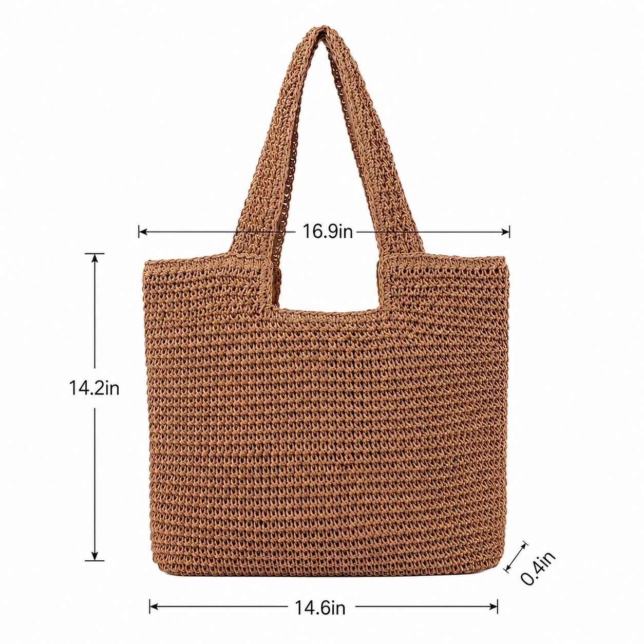 Woven Crochet Tote Bag with Shoulder Straps Lightweight Knit Tote with Zipper Pocket