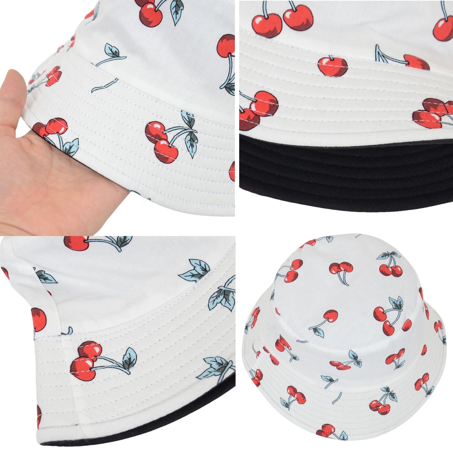 Fruit Print Bucket Hat Double-Side-Wear Reversible Fisherman Hats Summer Foldable Cap for Women- Banana