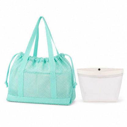 Mesh Drawstring Tote Bag with Carry Handles and Organizer Pouch
