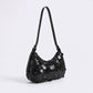 Sequin Crescent Shoulder Bag with Disc Paillette Details and Slim Strap