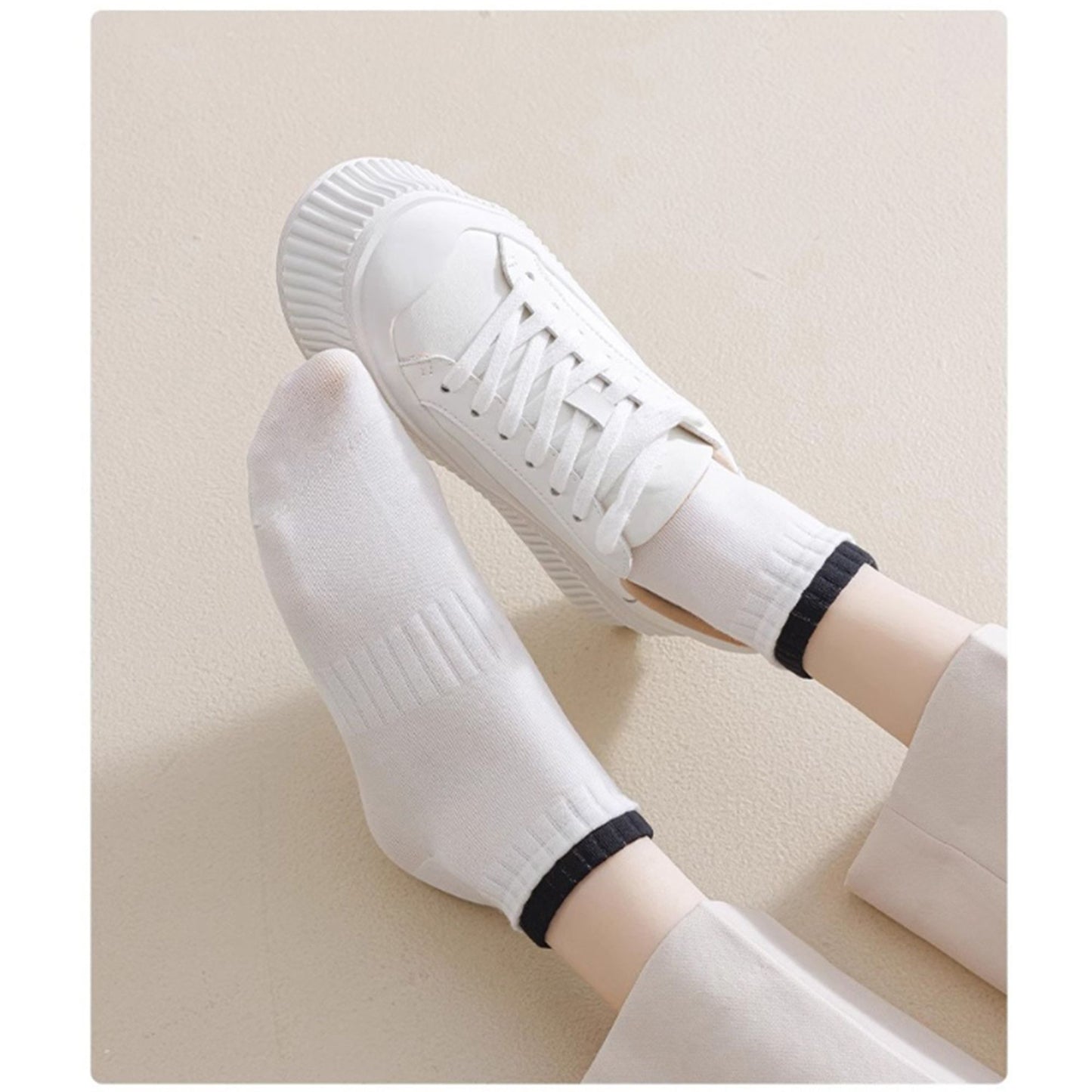 3-Pack Ribbed Ankle Socks with Contrast Color Cuffs Soft Cotton Stretch Design