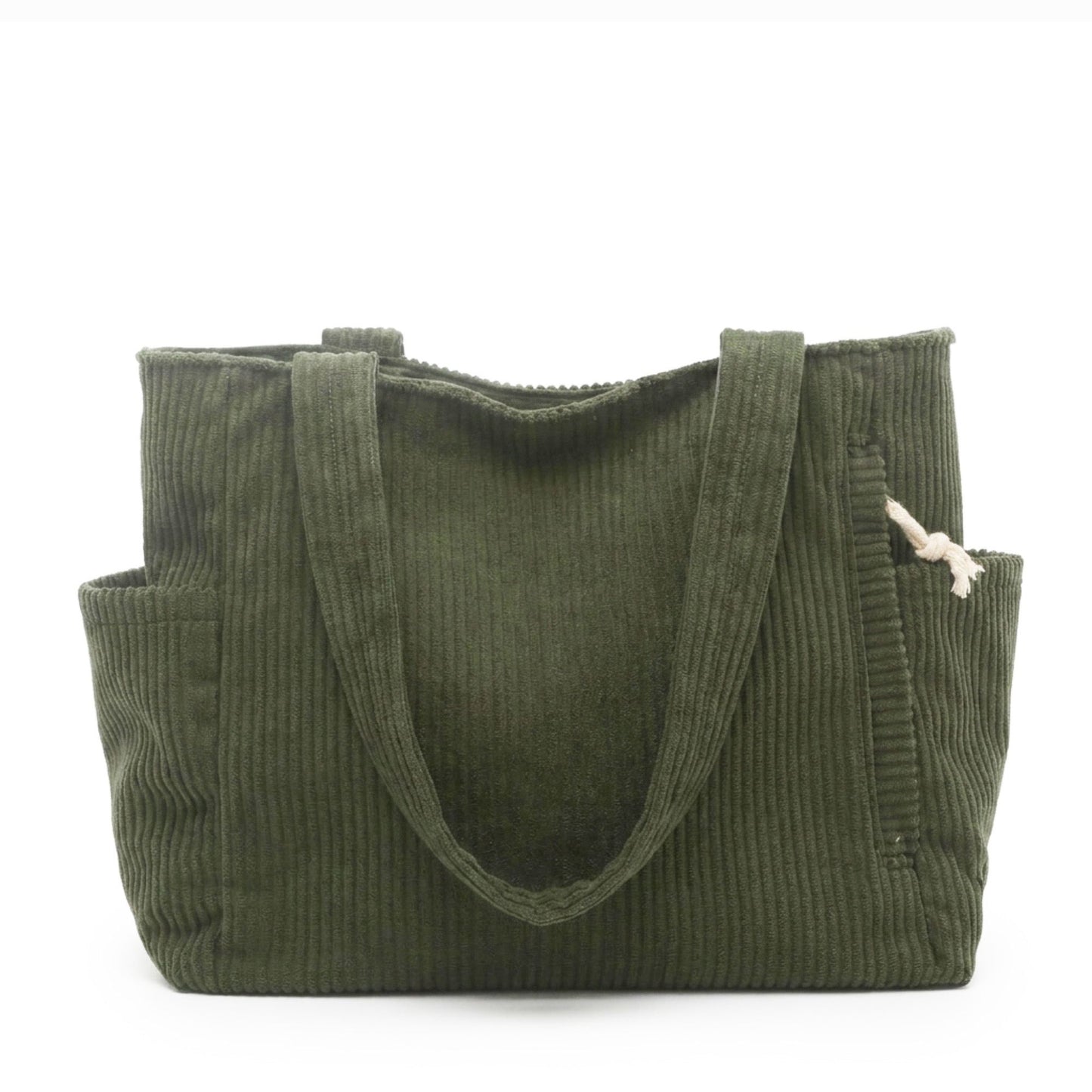 Corduroy Tote Bag Large Capacity Shoulder Bag with Side Pockets and Zipper Closure
