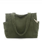 Corduroy Tote Bag Large Capacity Shoulder Bag with Side Pockets and Zipper Closure