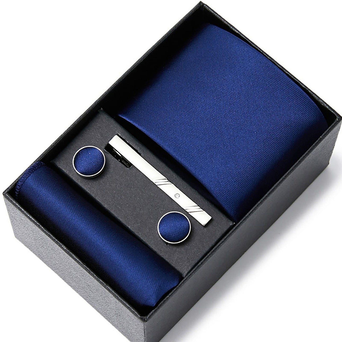 Men's Solid Textured Tie Gift Set Necktie Pocket Square Cufflinks Tie Clip Formal Accessory Set