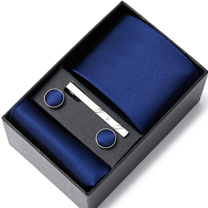 Men's Solid Textured Tie Gift Set Necktie Pocket Square Cufflinks Tie Clip Formal Accessory Set