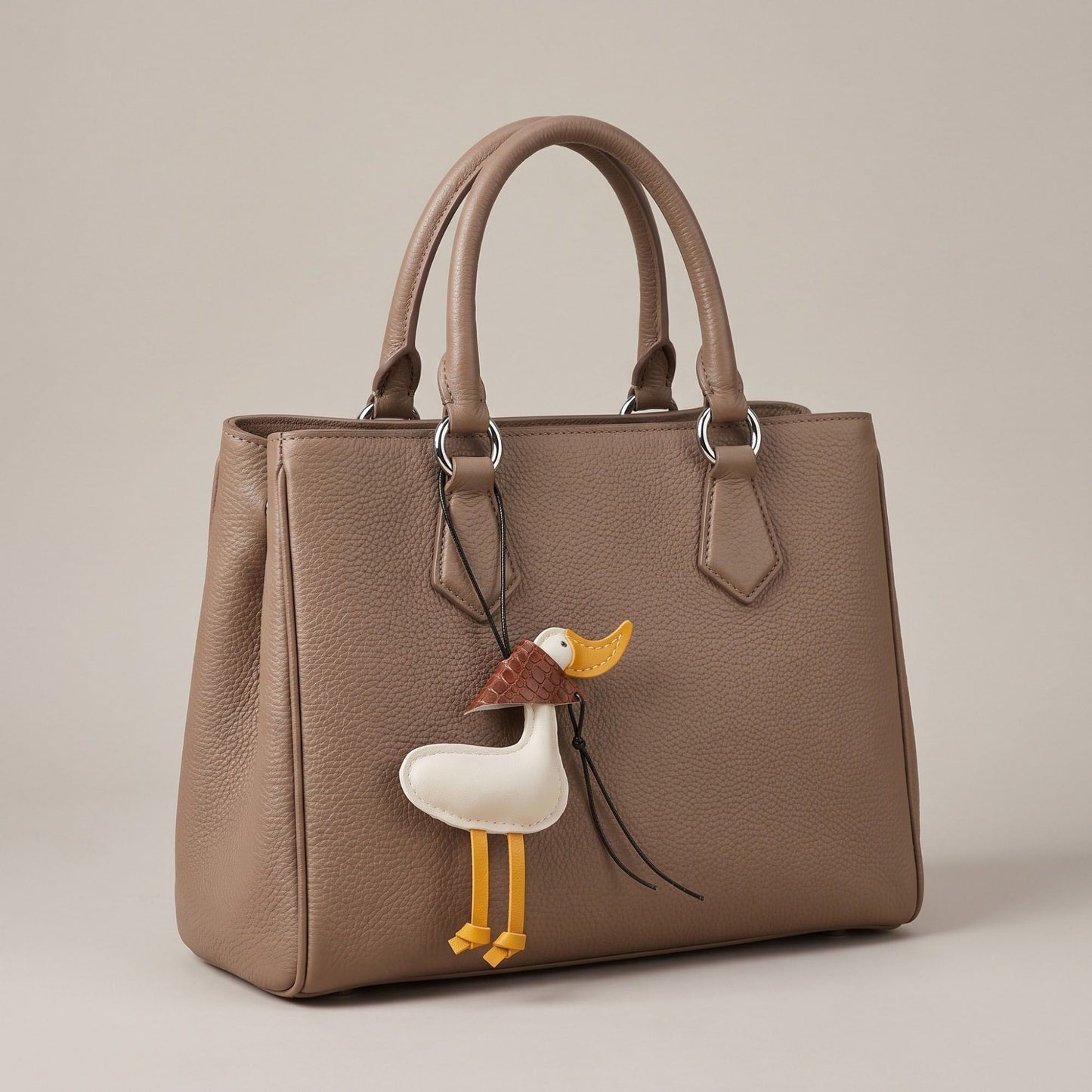 Duck Bag Charm with Beak and Patterned Scarf Accent