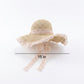 Crochet Wide Brim Sun Hat with Lace Trim Bow Accent and Wavy Brim
