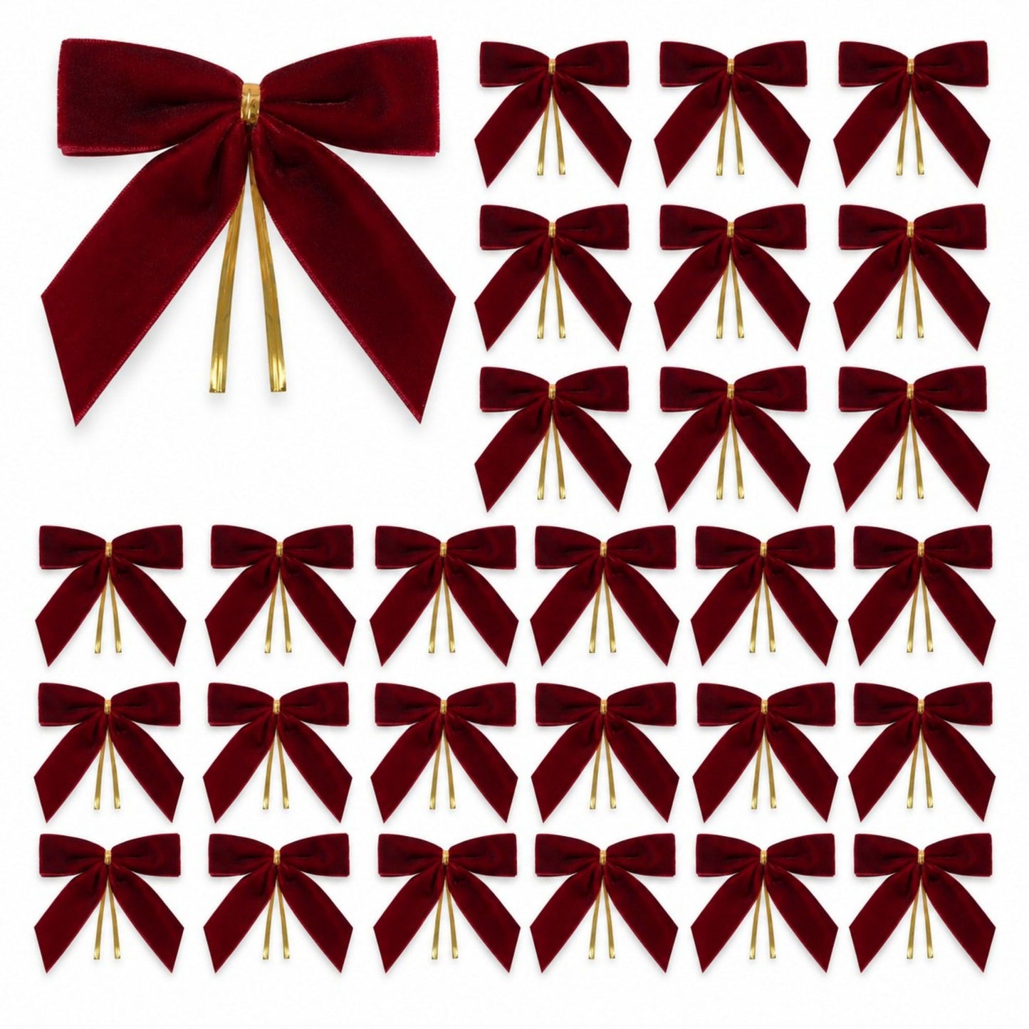 25 Pack Velvet Christmas Bows with Gold Accents for Tree Gift Wrapping Holiday Decor