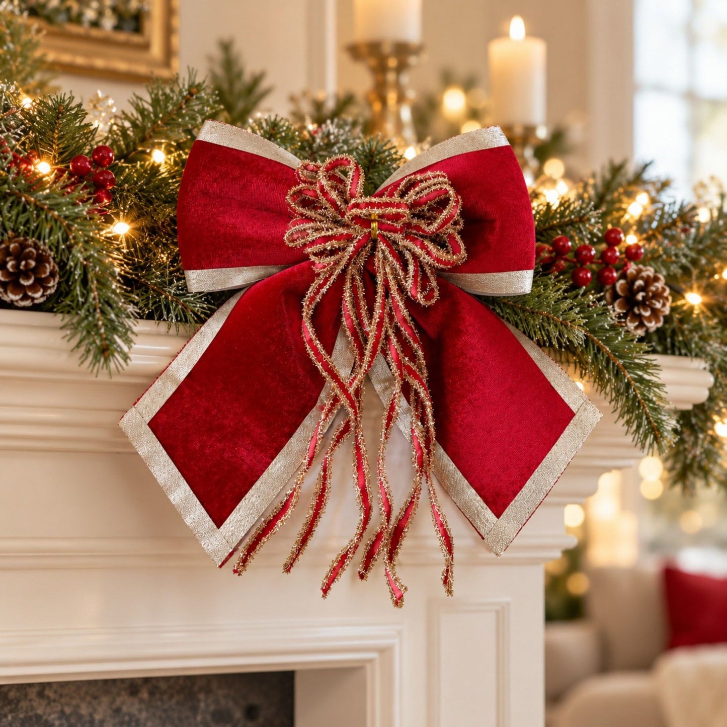 3ct Fabric Christmas Bow Decorations with Gold Trim Burgundy