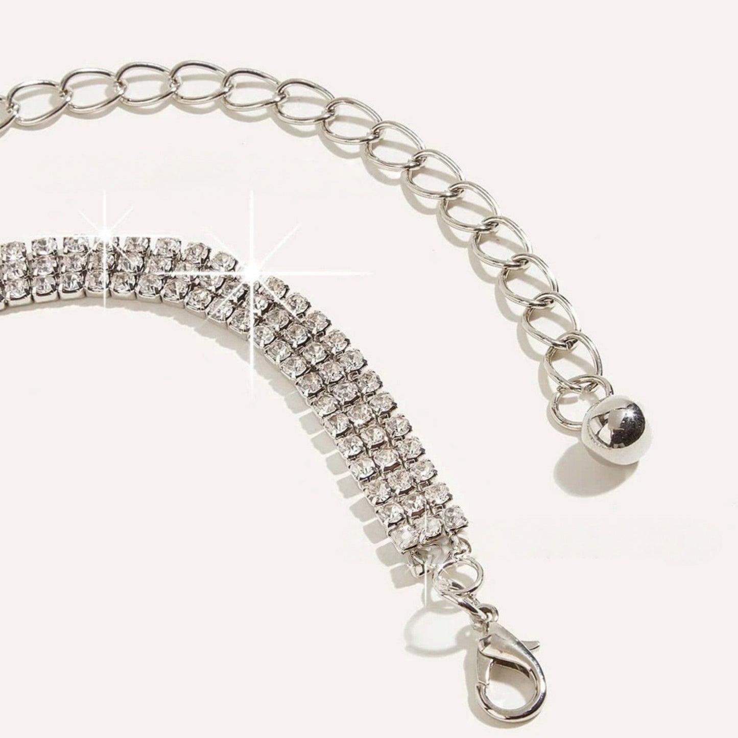 Rhinestone Chain Belt with Adjustable Link Closure and Dangle Accent 45.5x1.2in