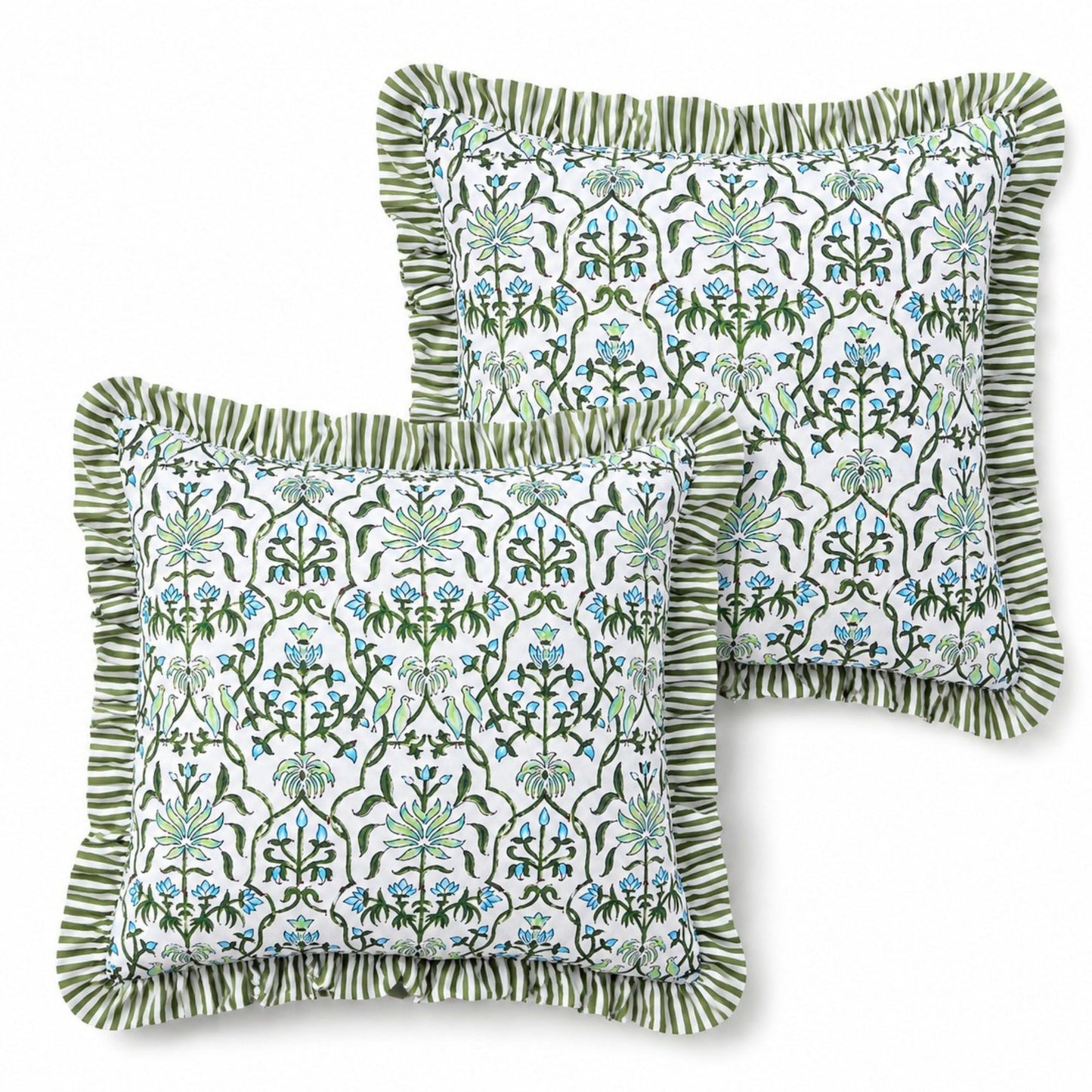2 Pack Floral Lattice Ruffle Decorative Throw Pillow Covers
