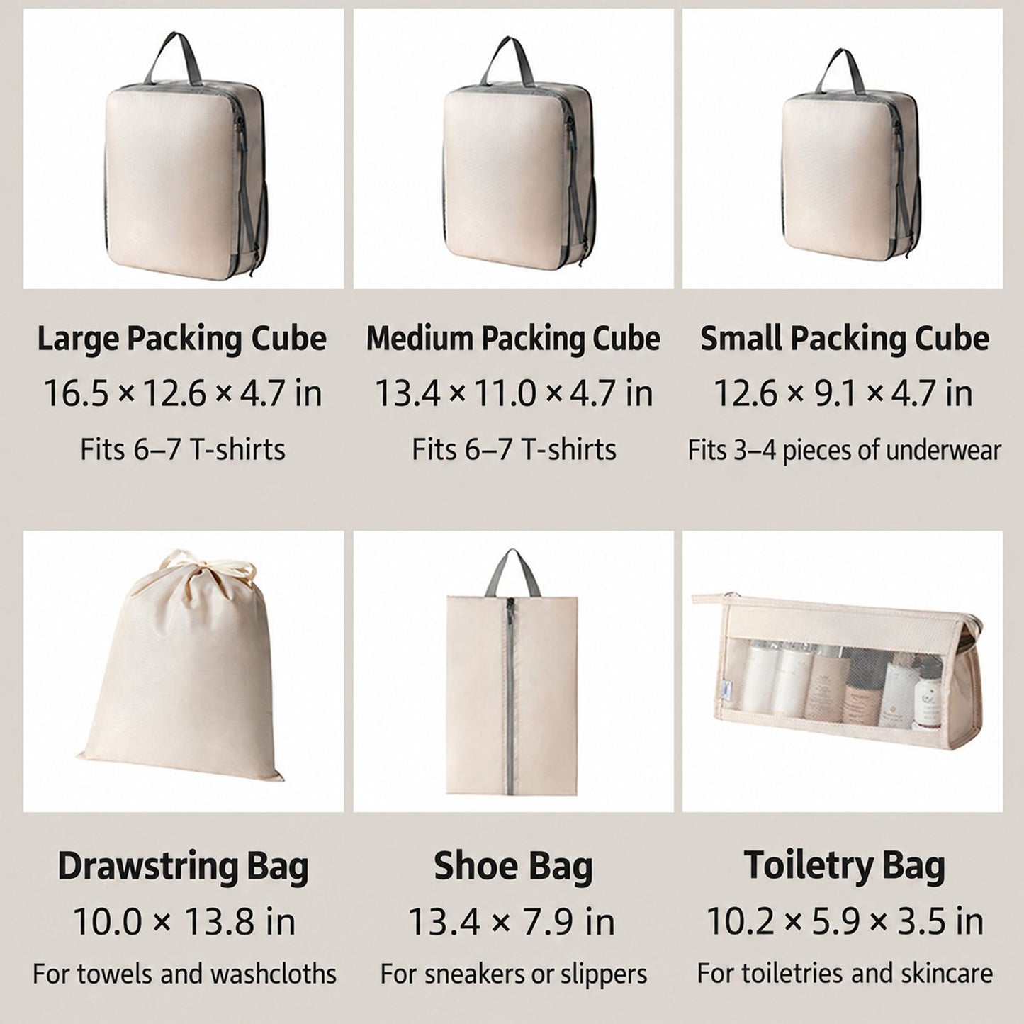 6 Piece Travel Packing Cube Set with Shoe Bag and Laundry Bag