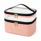 Two-Tier Clear Travel Makeup Bag with Handle for Toiletries and Beauty Storage
