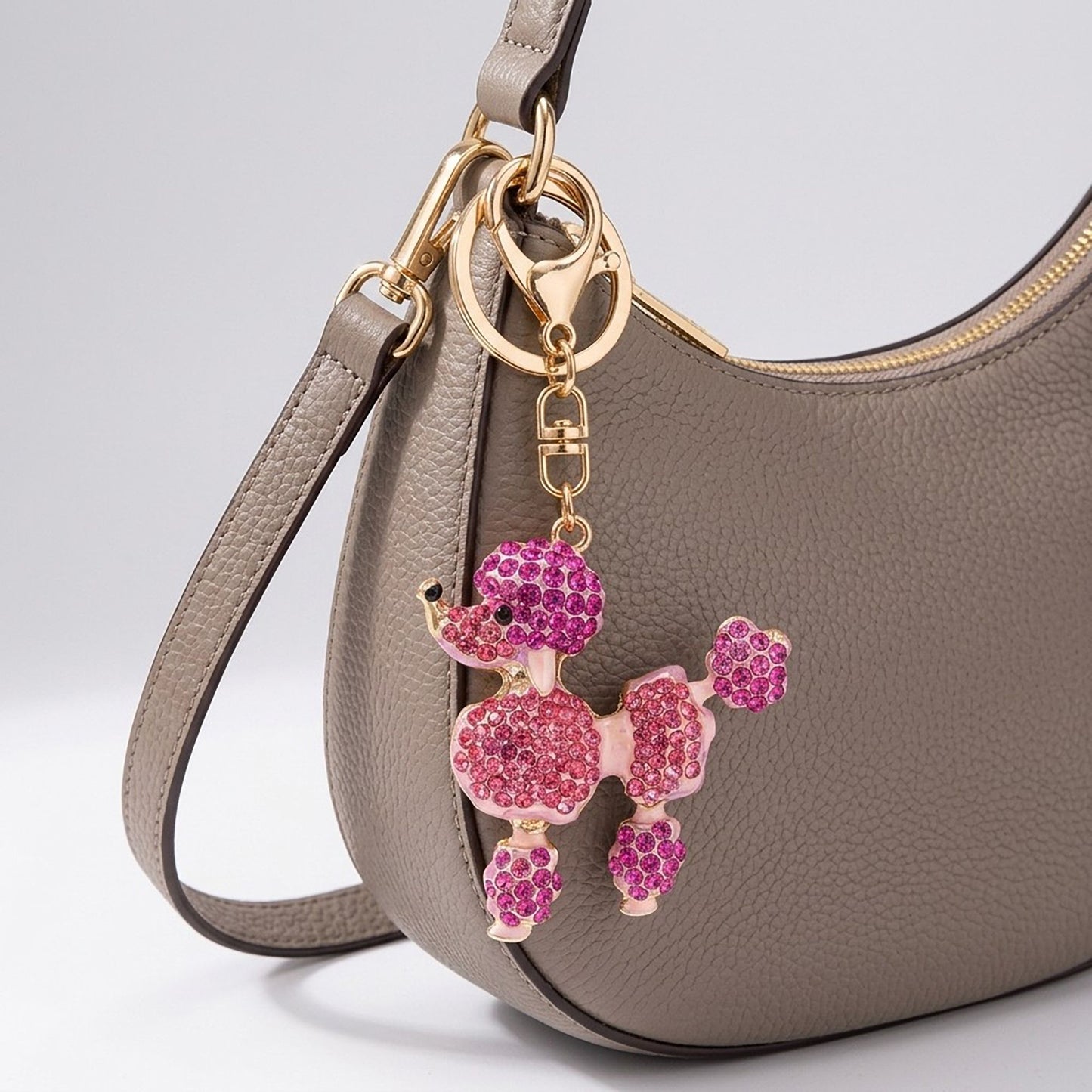 Poodle Rhinestone Keychain Bag Charm with Lobster Clasp and Key Ring