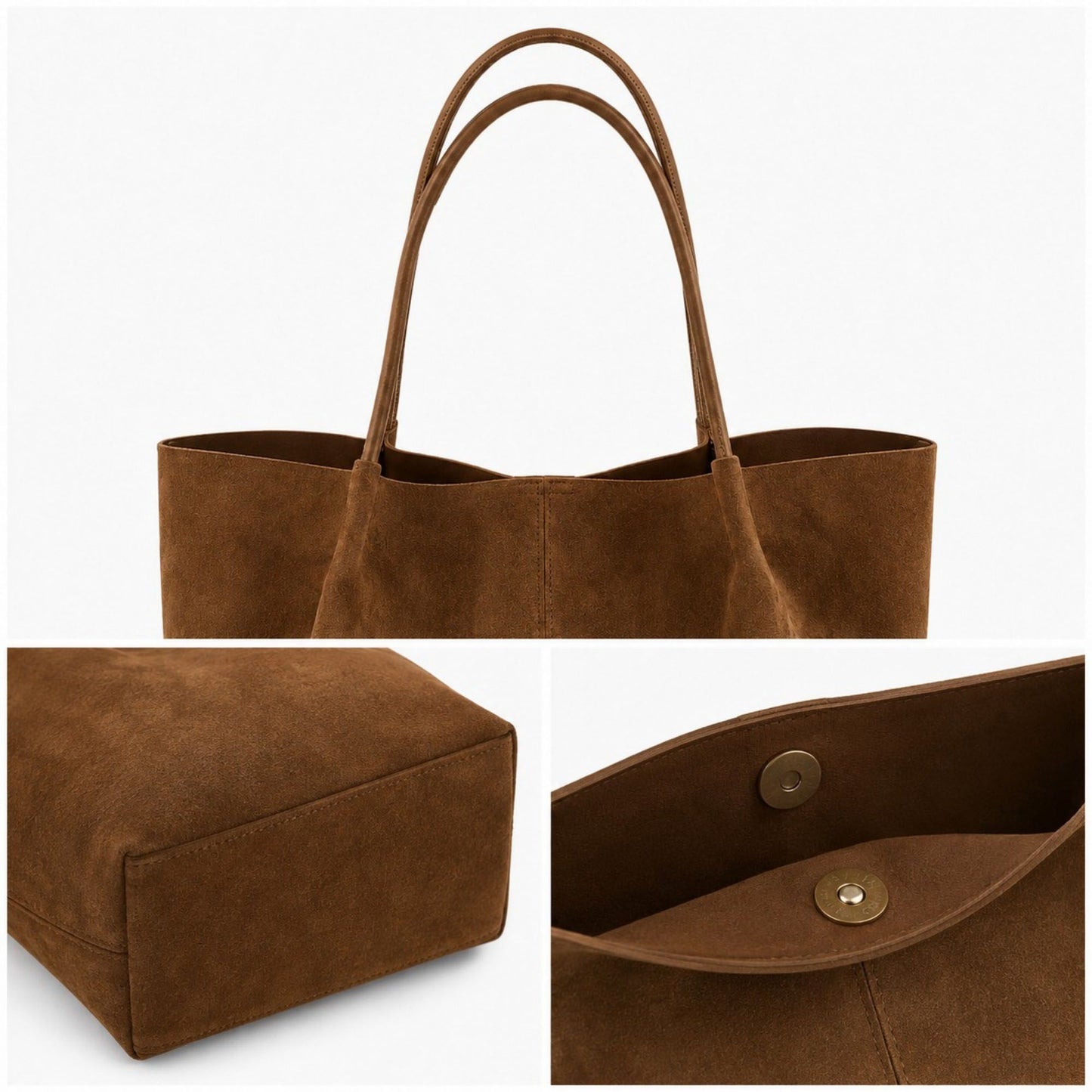 Large Suede-Like Shoulder Tote Bag with Long Handles