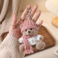 Plush Teddy Bear Keychain Bag Charm with Knit Hat and Scarf