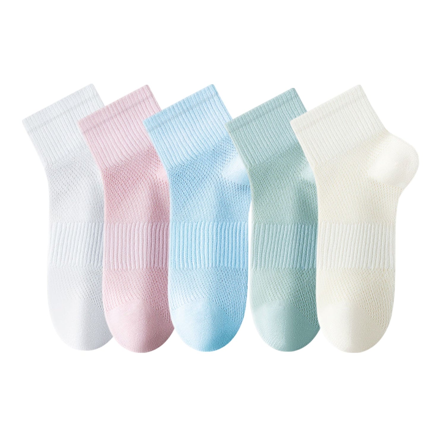 Womens Lightweight Breathable Ankle Socks 5-Pack Cushioned Sole Mesh Texture Soft Stretch Comfort Fit