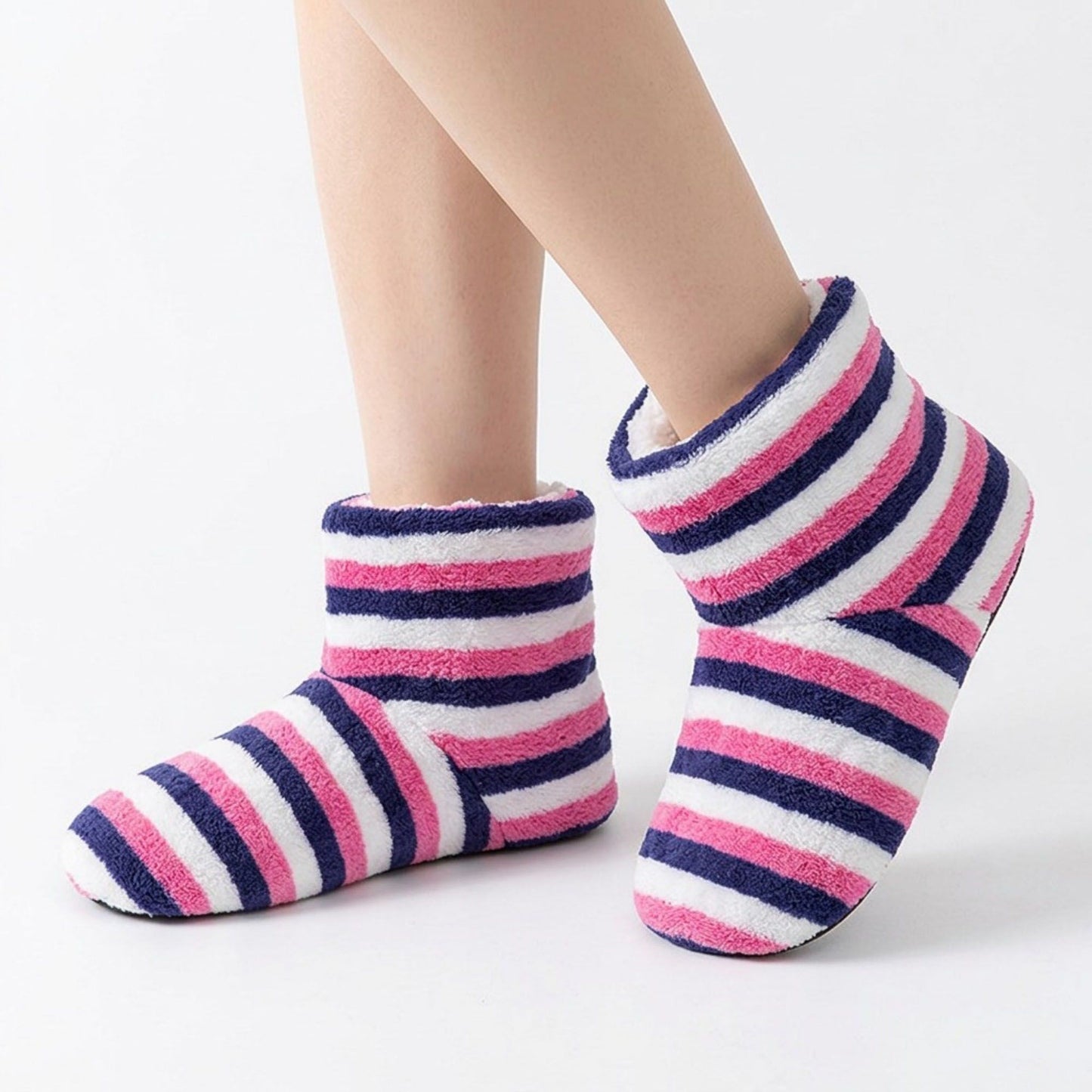 Striped Fuzzy Slipper Boots  US 5-10.5