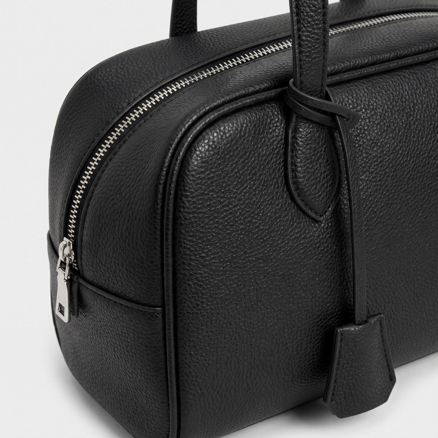 Smooth Grain Rectangular Boston Shoulder Bag with Fixed Long Top Handles & Full Zip Closure 11.8x7.1x4.7in