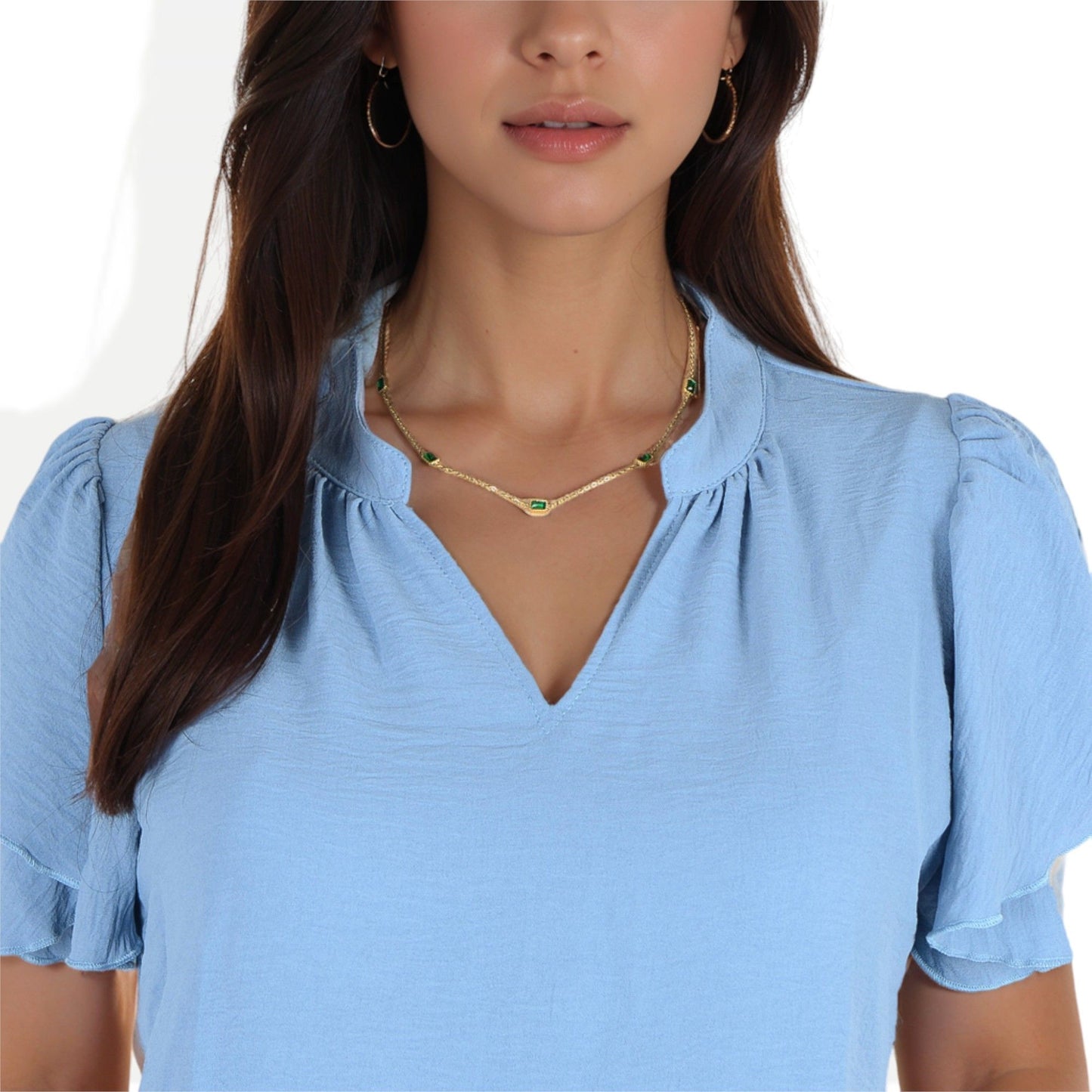 Women's Stainless Steel Necklace with 18K Gold Plated Chain and Acrylic Gemstone Accents, Adjustable Length, Modern Design