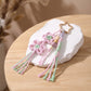Pink Macrame Flower Bag Charm with Beads Braided Tassels and Star Clip