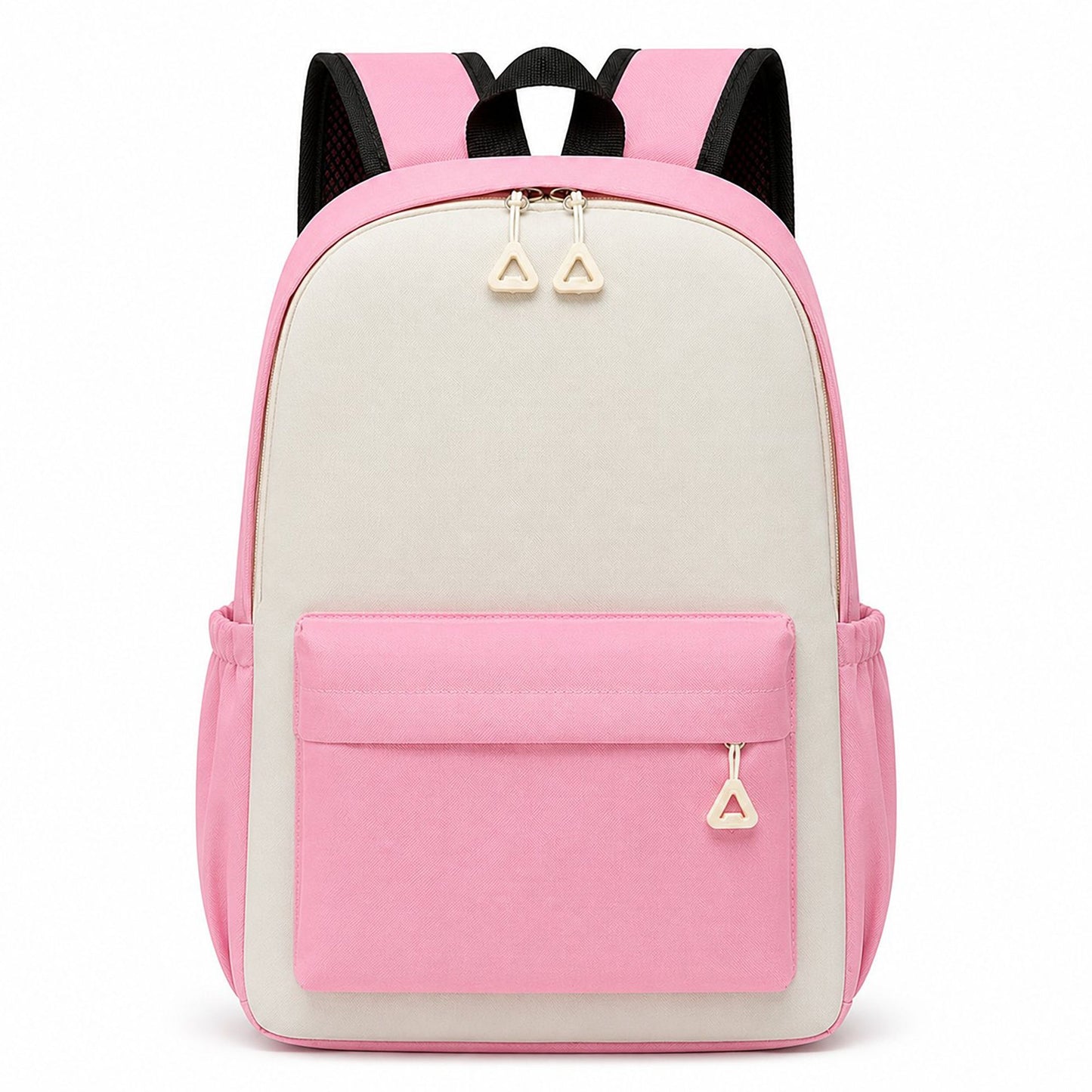 Colorblock School Backpack with Front Pocket and Adjustable Straps