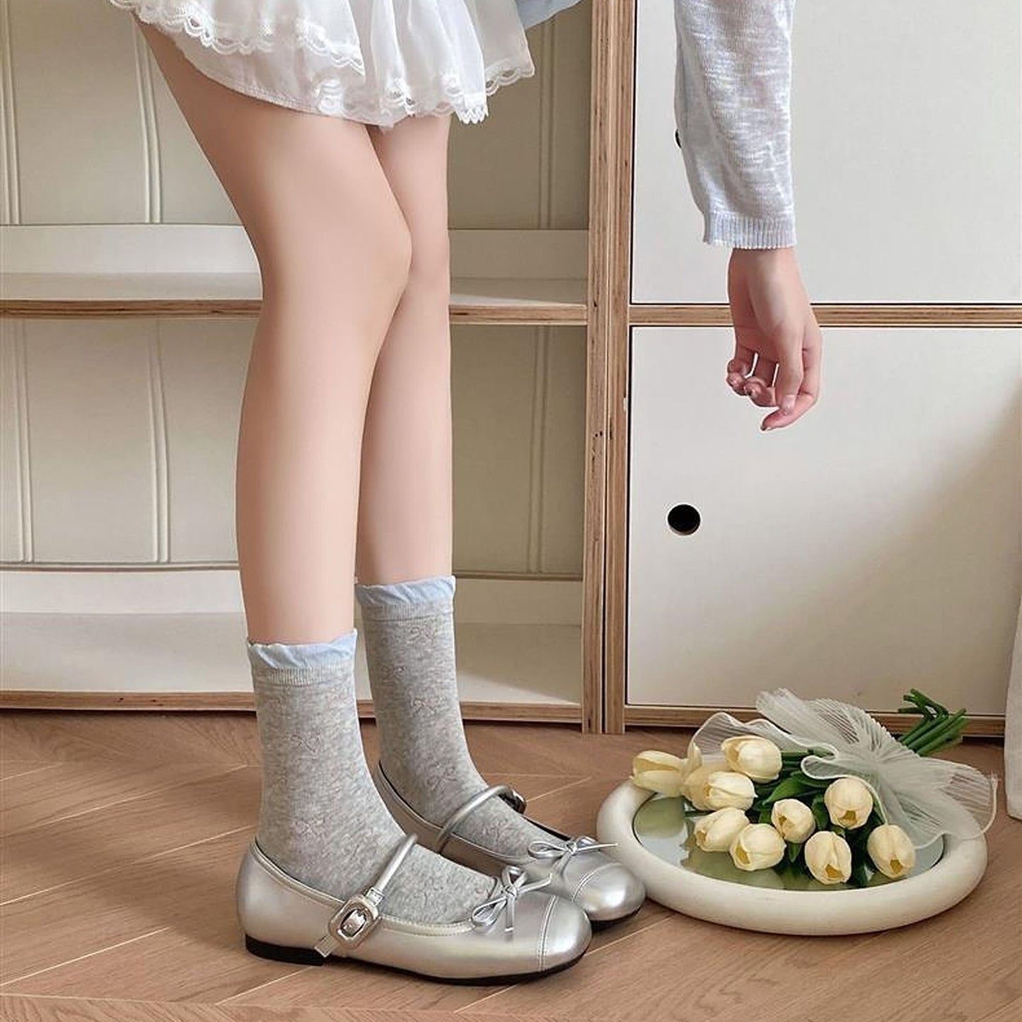 Bow-Patterned Ruffle-Cuff Ankle Socks 6pk