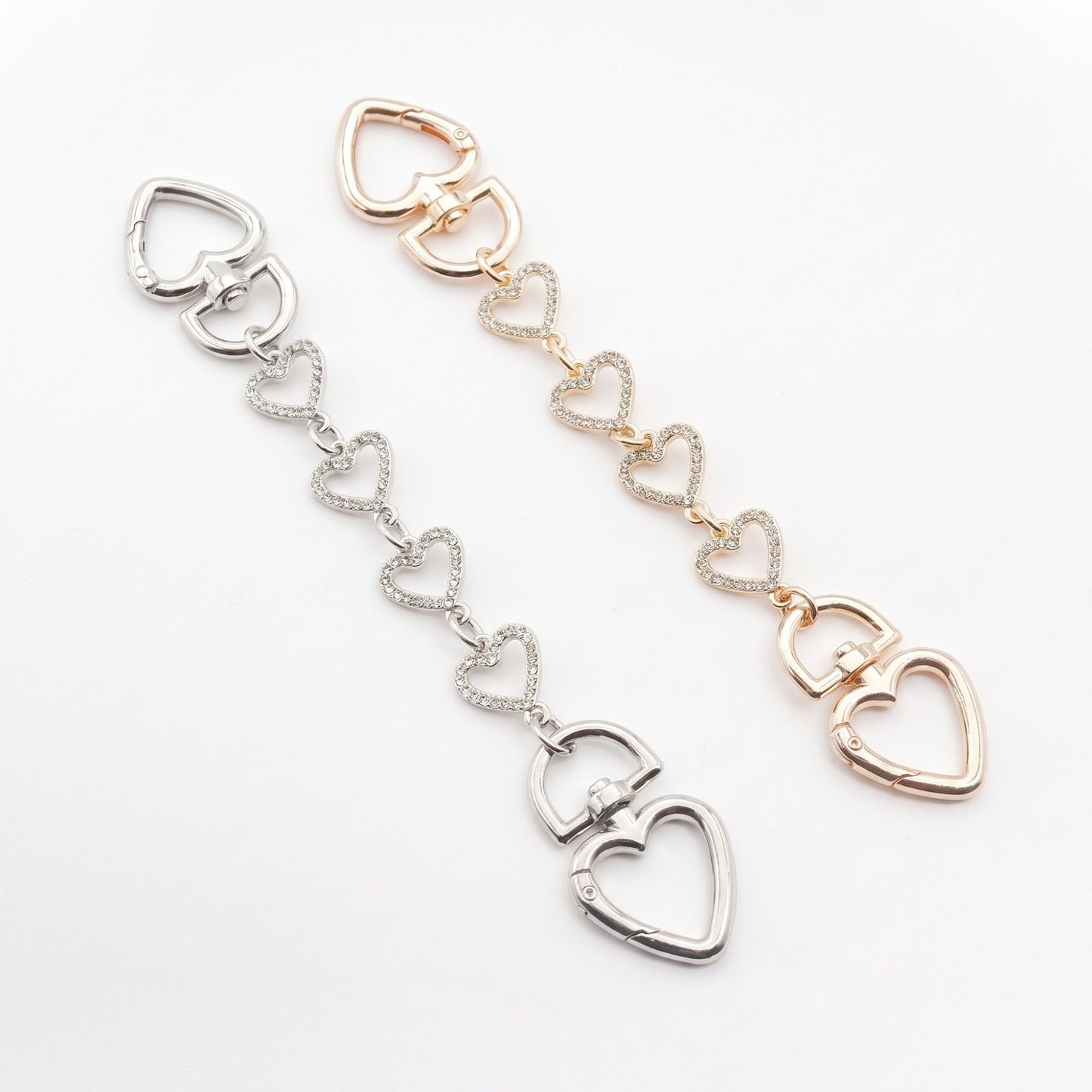 Rhinestone Heart Link Bag Chain & Charm Set 2 Pair