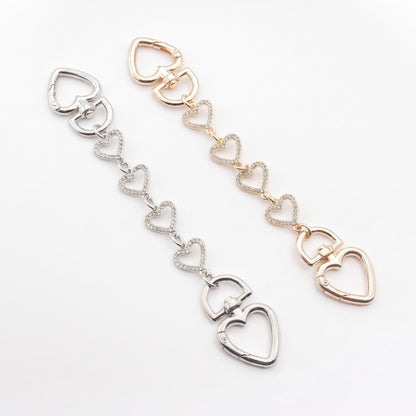 Rhinestone Heart Link Bag Chain & Charm Set 2 Pair