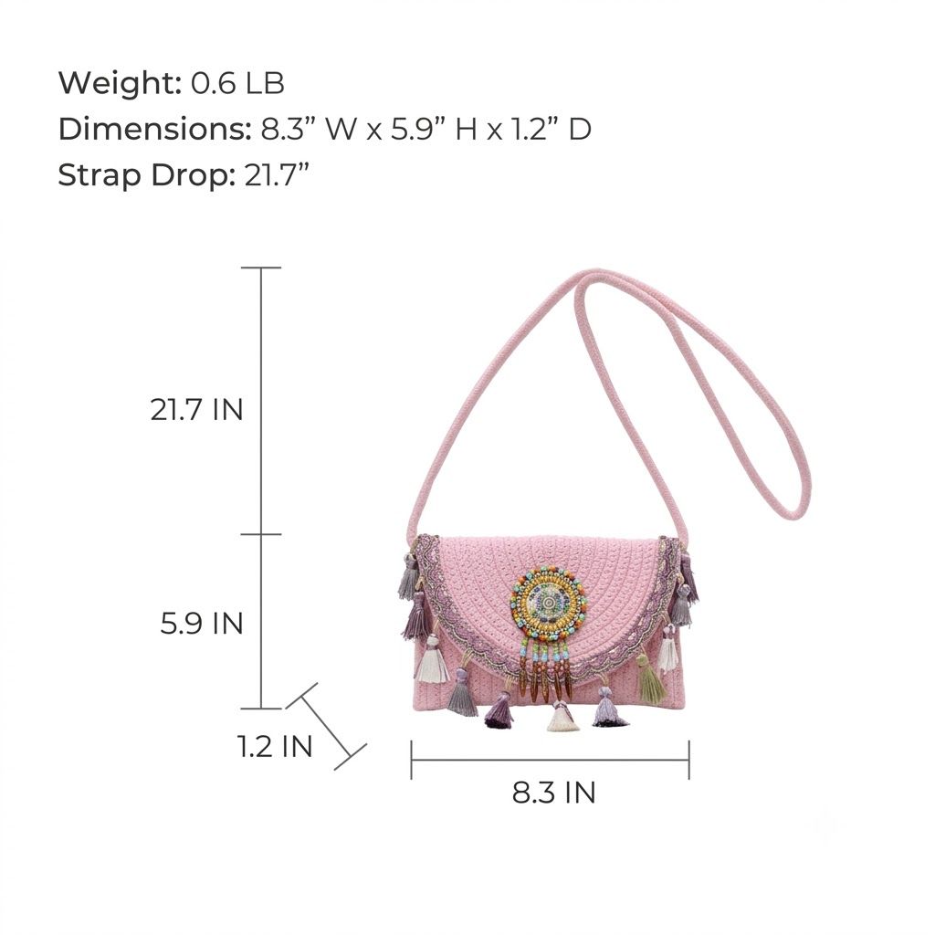 Women's Woven Crossbody Bag with Beaded Medallion Tassel Flap and Long Strap