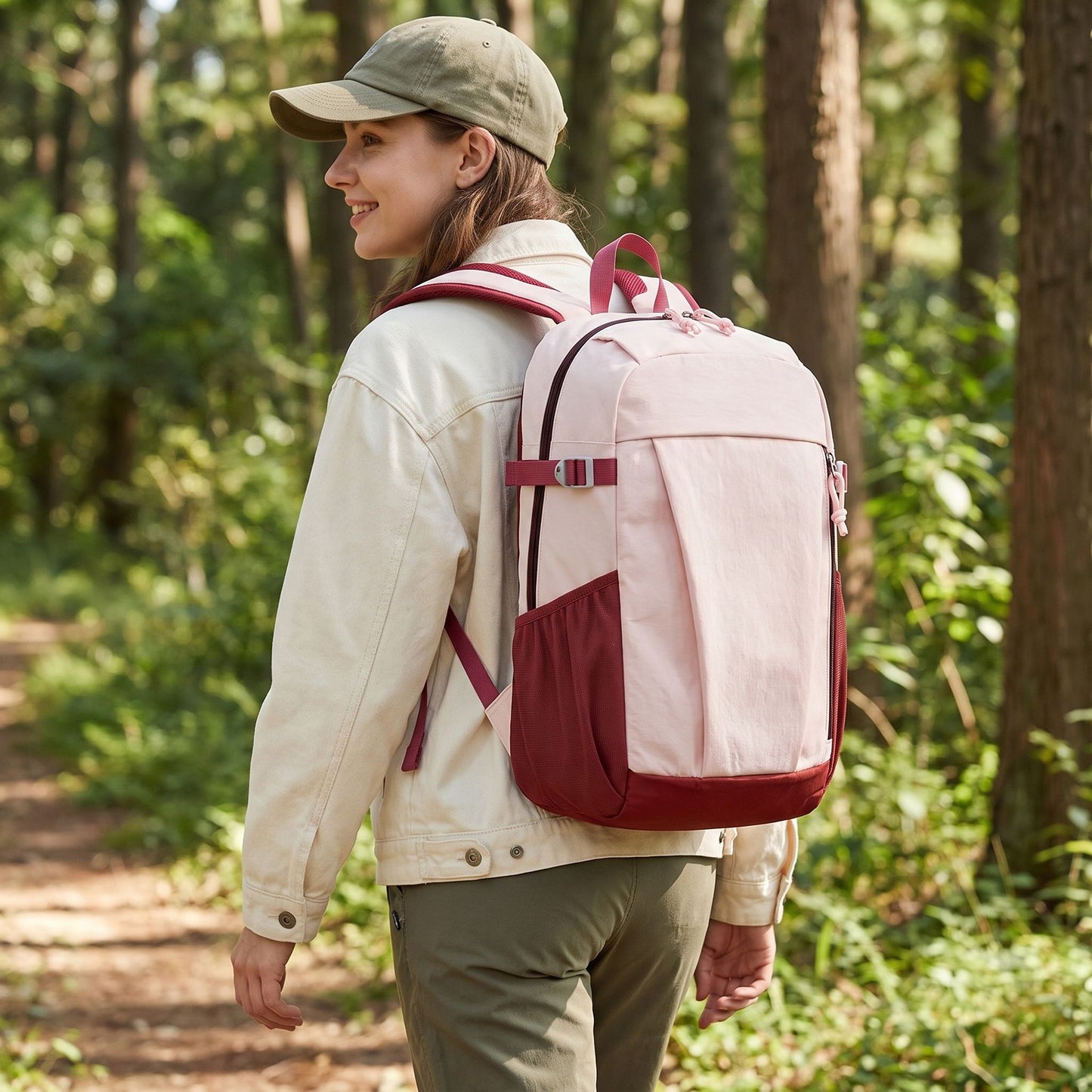 Everyday Backpack with Front Zip Pocket Side Mesh Pockets Padded Straps Top Hle
