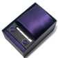 Men's Textured Solid Color Tie Gift Set with Matching Pocket Square Cufflinks and Silver Tie Clip