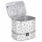 Two-Tier Cosmetic Organizer Bag with Geometric Print Dual Zippers Carry Handle and Interior Pockets