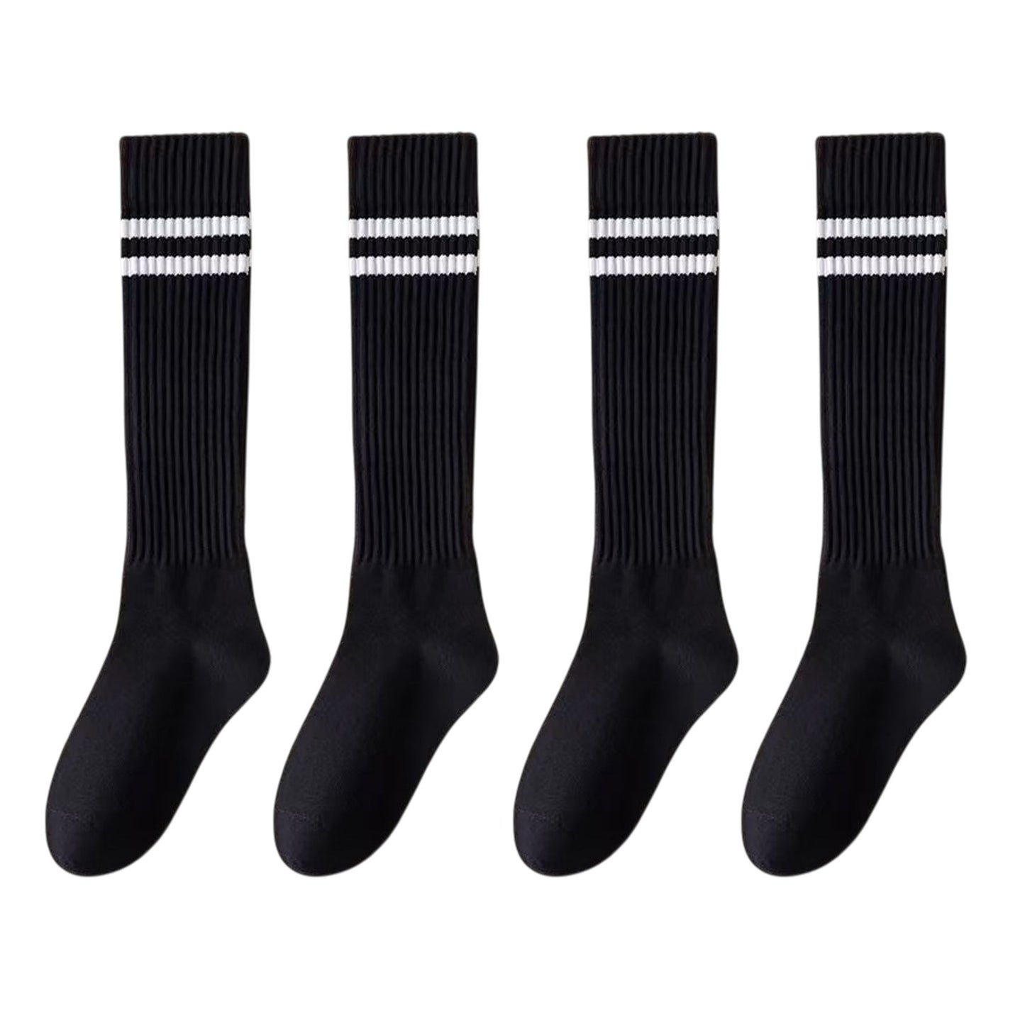 4-Pair Set Ribbed Knee-High Socks with Striped Detail Slim Fit Stretch Design for Casual Outfits