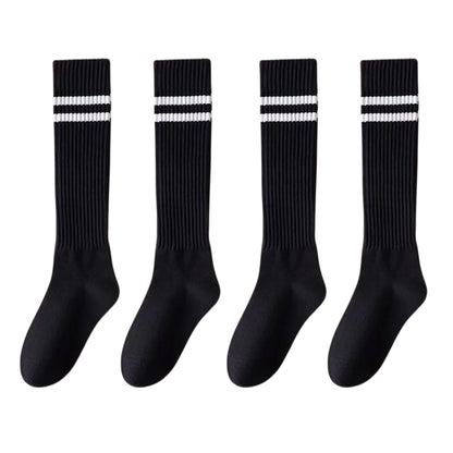 4-Pair Set Ribbed Knee-High Socks with Striped Detail Slim Fit Stretch Design for Casual Outfits