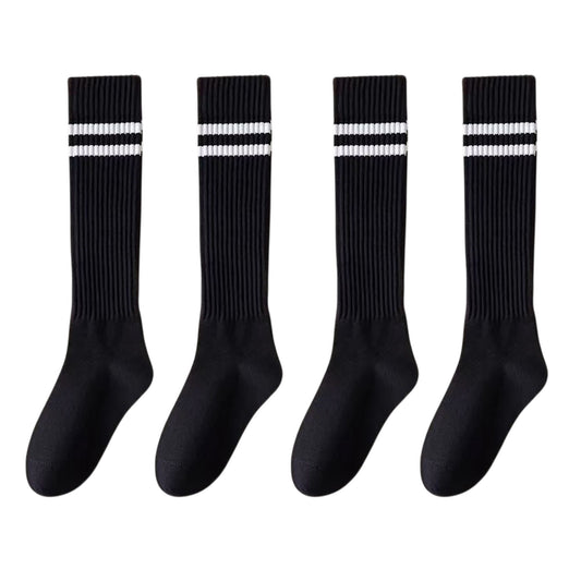 4-Pair Set Ribbed Knee-High Socks with Striped Detail Slim Fit Stretch Design for Casual Outfits
