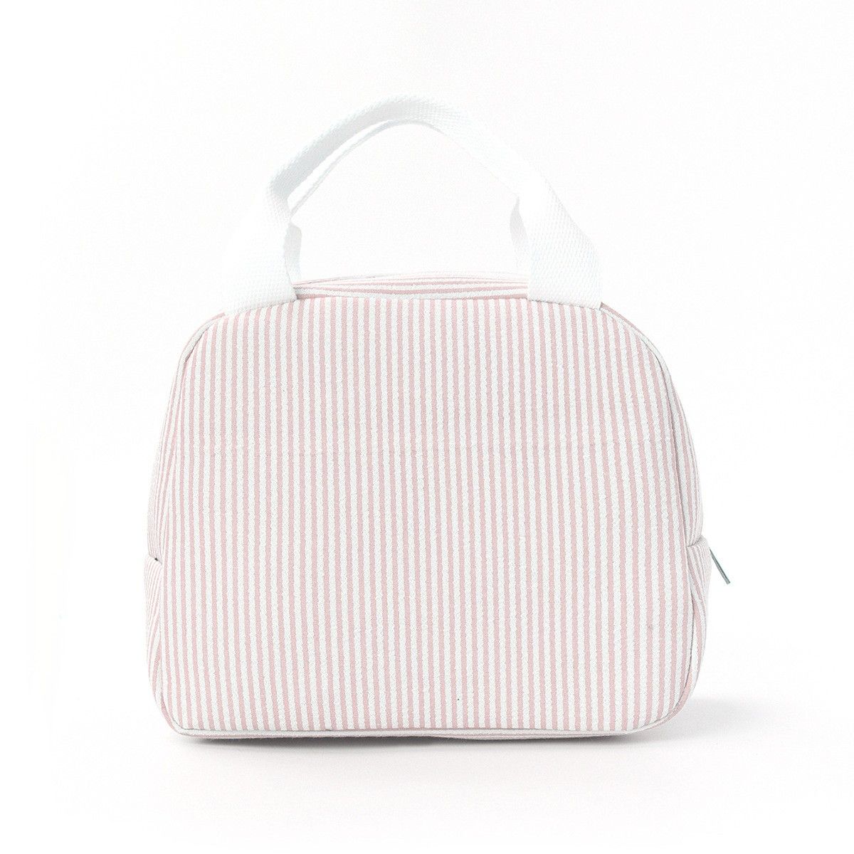 Striped Insulated Lunch Tote Bag with Front Pocket and Zip Closure