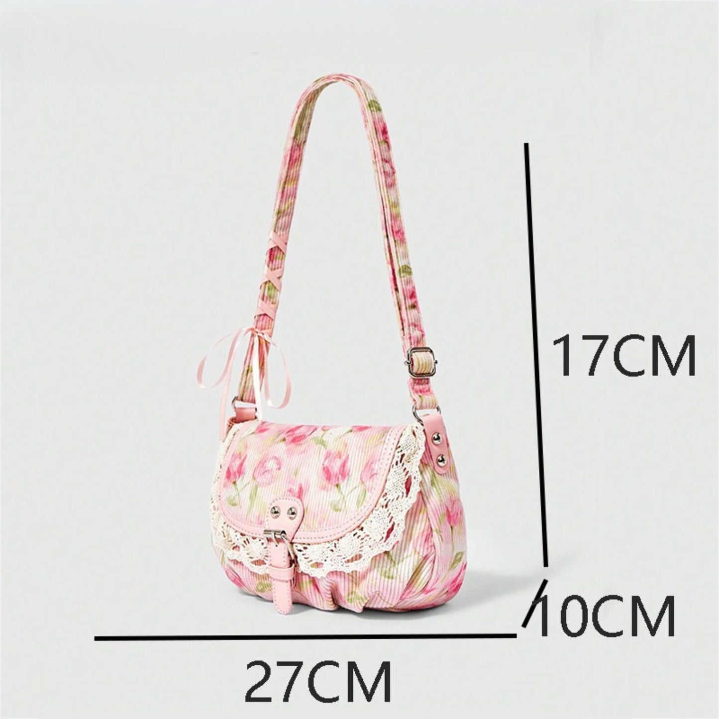 Vintage Lace Crossbody Bag for Women, Adjustable Shoulder Purse with Buckle Flap