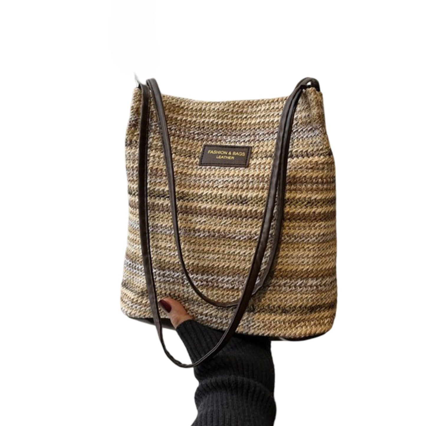 Woven Polyester Tote Bag with Magnetic Closure and Long Shoulder Straps