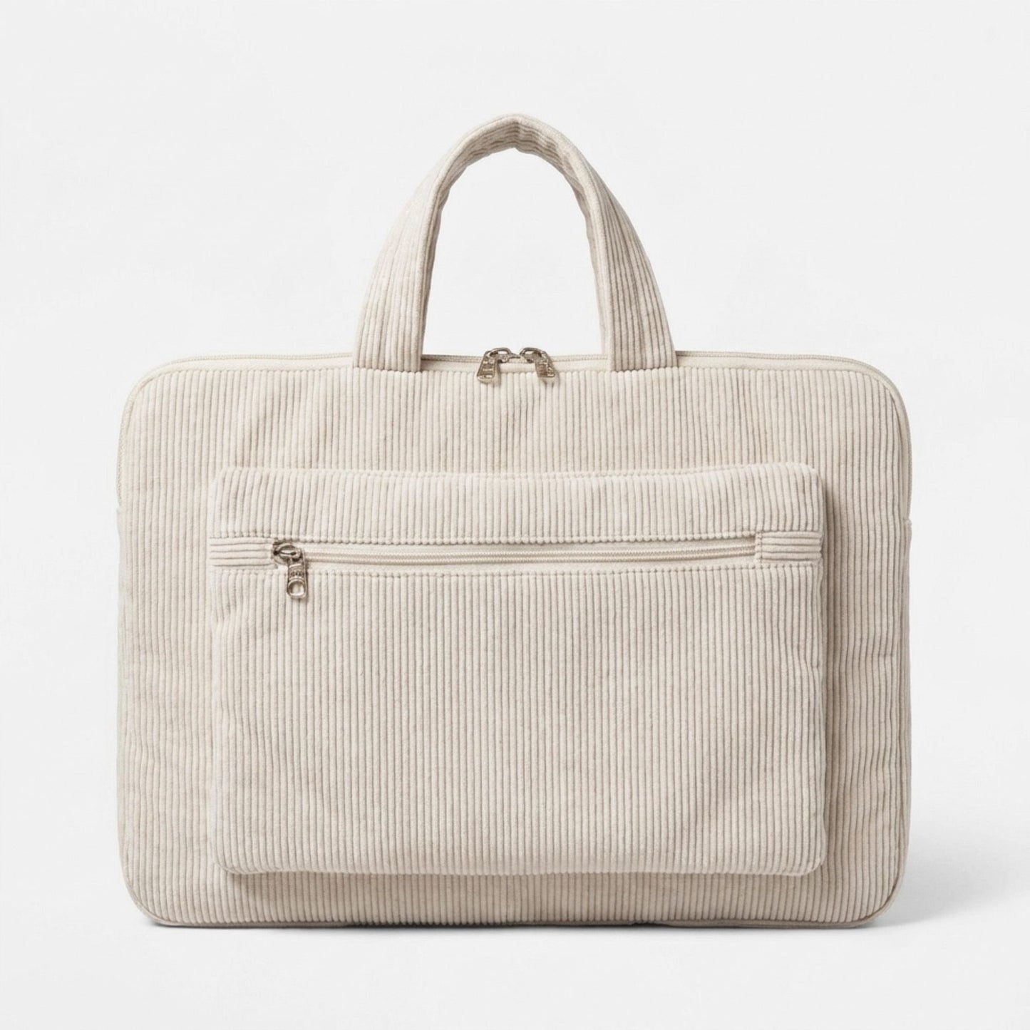Corduroy Laptop Bag Large Capacity Work Tote with Front Zipper Pocket