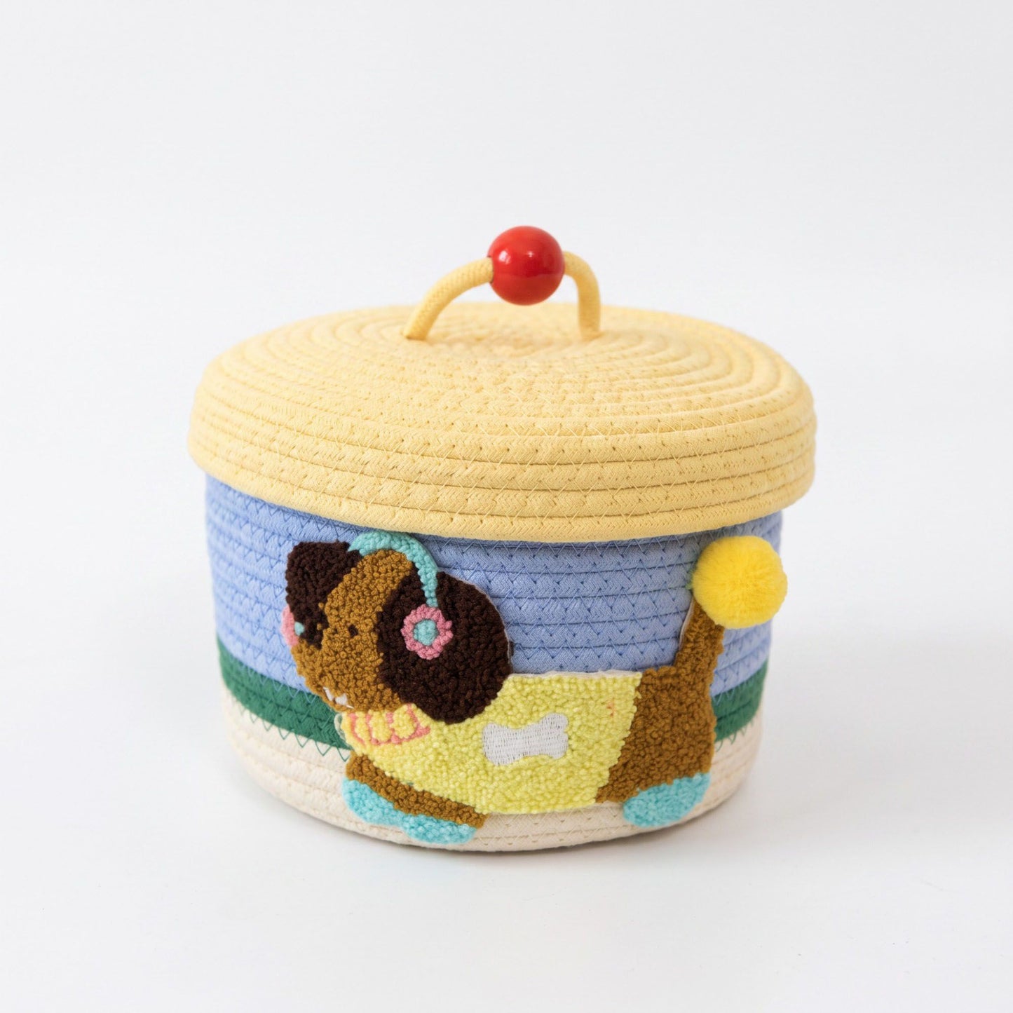 Animal Applique Woven Rope Storage Basket Lid Decorative Organizer Bin