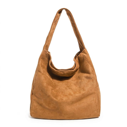 Faux Suede Tote Bag Large Capacity Slouchy Shoulder Bag with Magnetic Closure