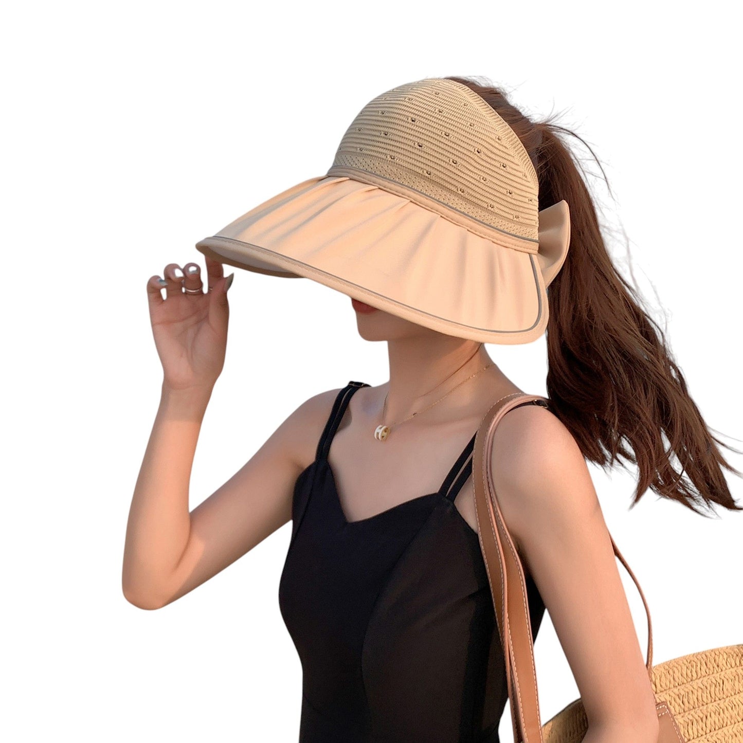 Extra Wide Brim Sun Visor Hat for Women Adjustable UV Protection Bow Detail Breathable Summer Beach Hat