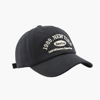 Cotton Baseball Cap with Embroidered Lettering Adjustable Strap Back