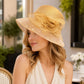 Wide Brim Floral Sun Hat with Sequin Mesh and Rose Accent
