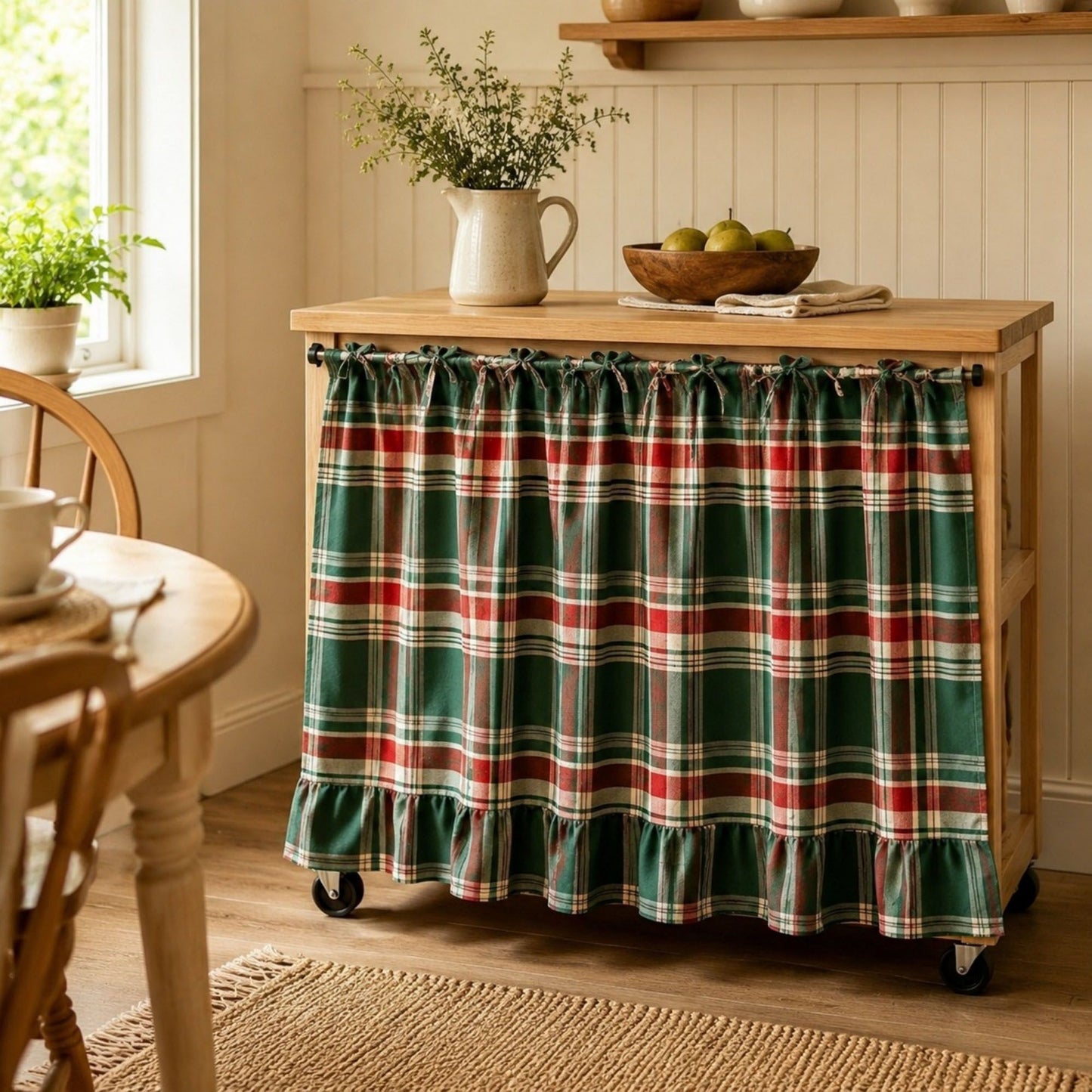 Handmade Farmhouse Floral Tie Top Cabinet Curtain Decor