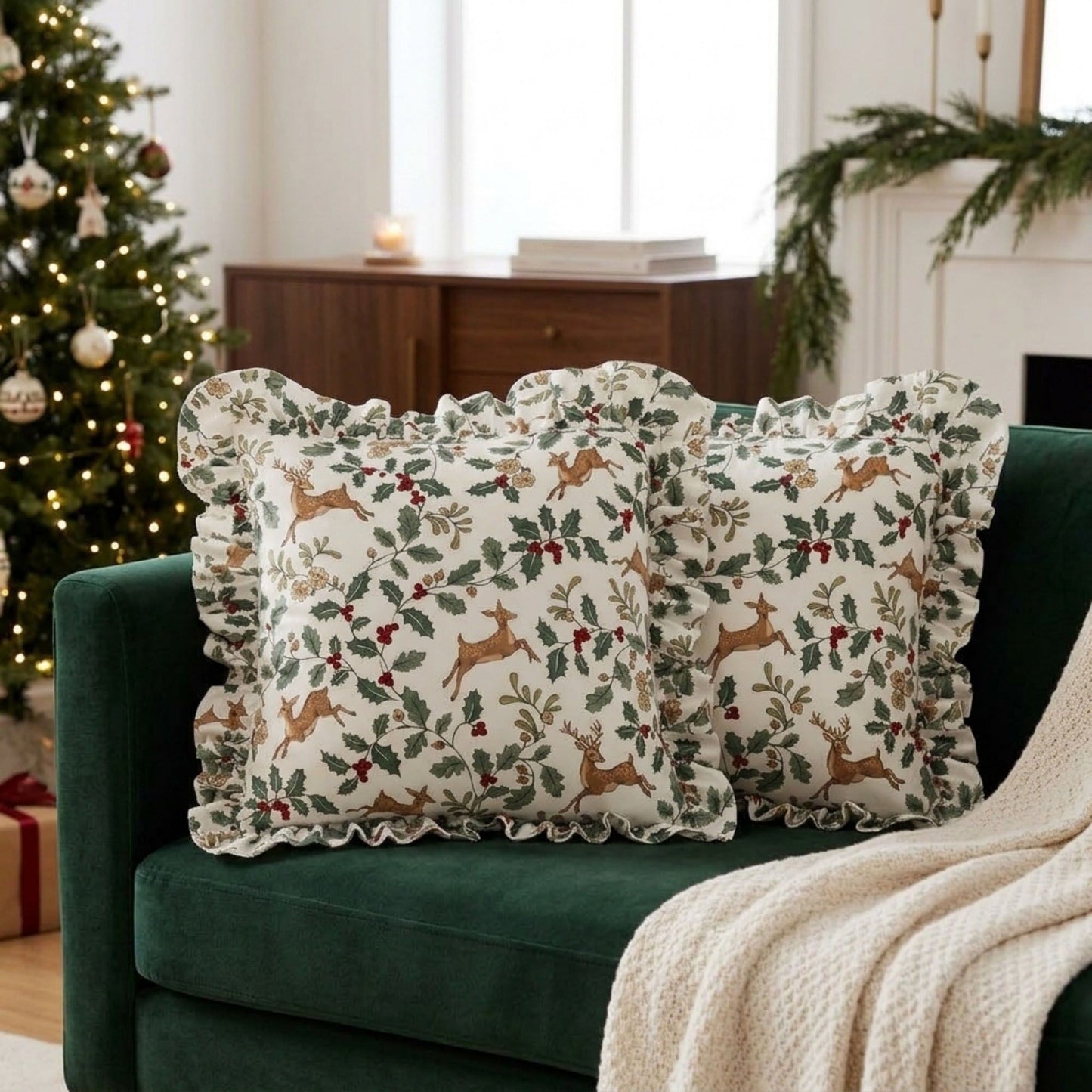 2 Pack Christmas Tree Ruffle Decorative Throw Pillow Covers