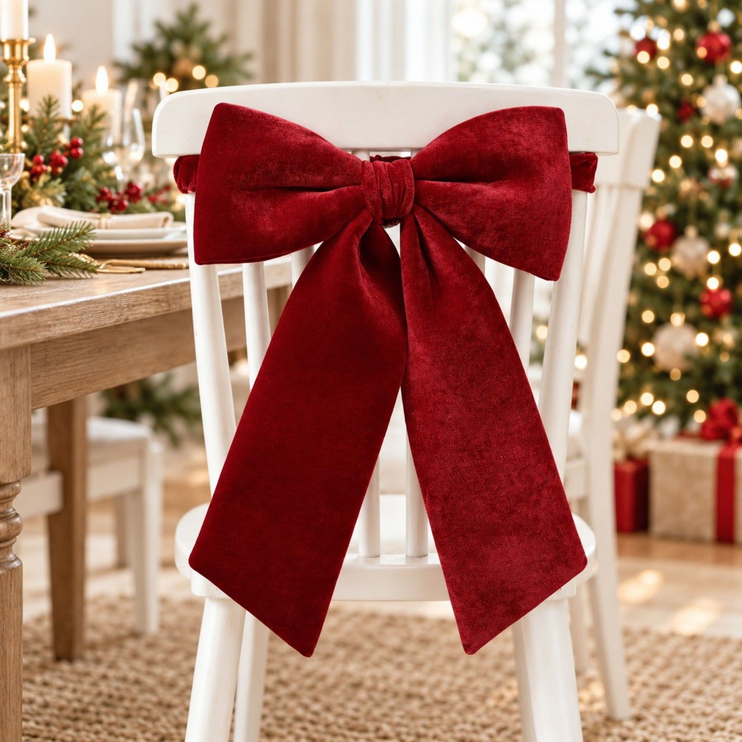 Burgundy Fabric Christmas Chair Bow Decoration