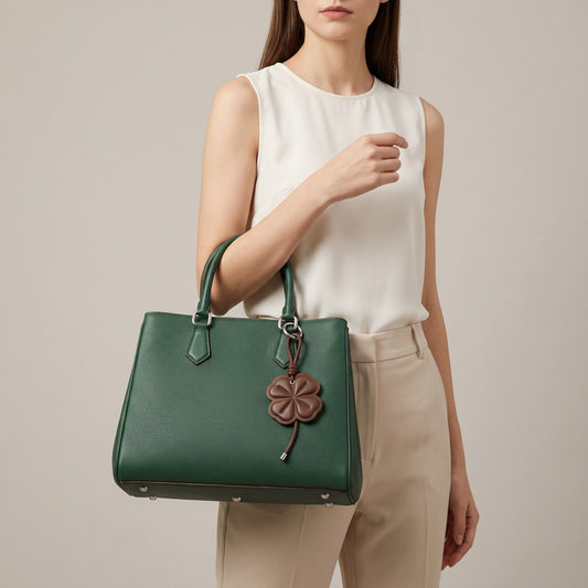 Four-Leaf Clover Bag Charm with Silver Tone Clip