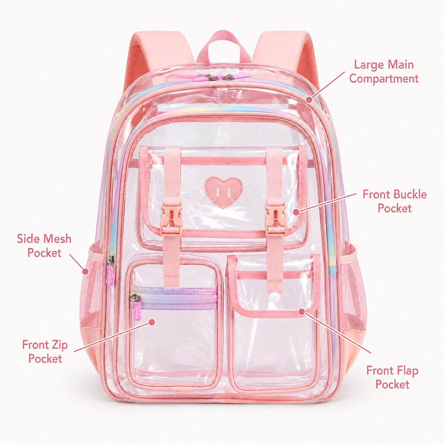 Clear Backpack with Multiple Pockets and Padded Straps